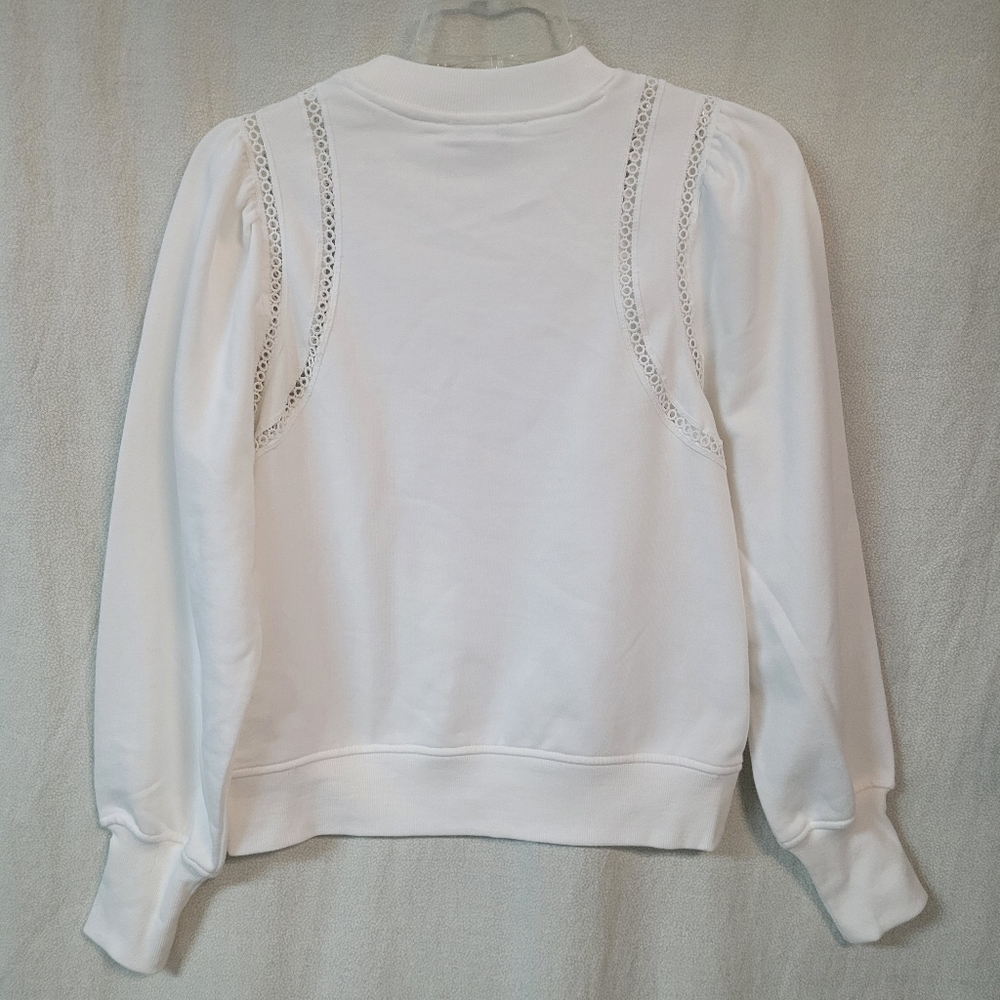NEW! Elegant White Lace Crochet Trim Casual Sweatshirt Boho Cottagecore, XS - Picture 6 of 9